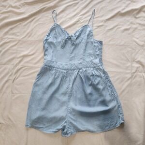 Aerie Size M Lyocell Blue Romper w Pockets Tank Top Womens Spagetti Strap Jumper